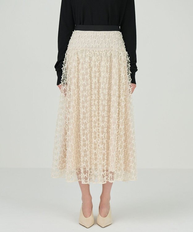 GRACE CONTINENTAL チュールリボン刺繍スカート ベージュ