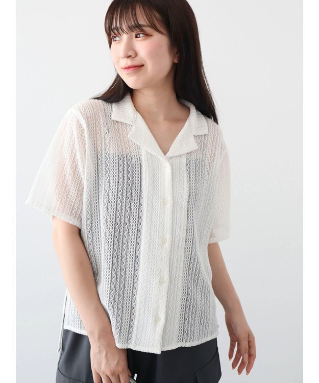 Green Parks レース開襟ブラウス Off White