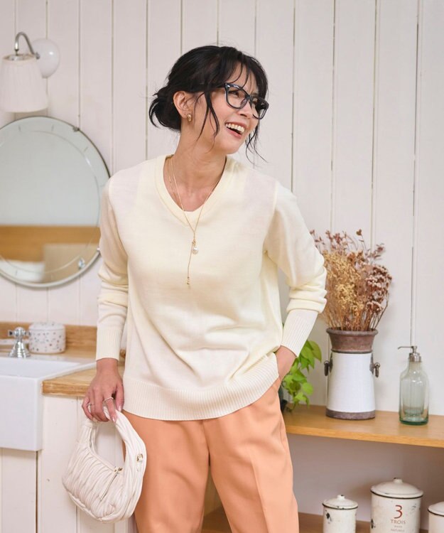 WEGO 【WEB限定/2025年秋冬新作/洗濯OK/毛玉レス/MLXLサイズ展開/オフィス/カジュアル】ベーシックニットセーター オフホワイト