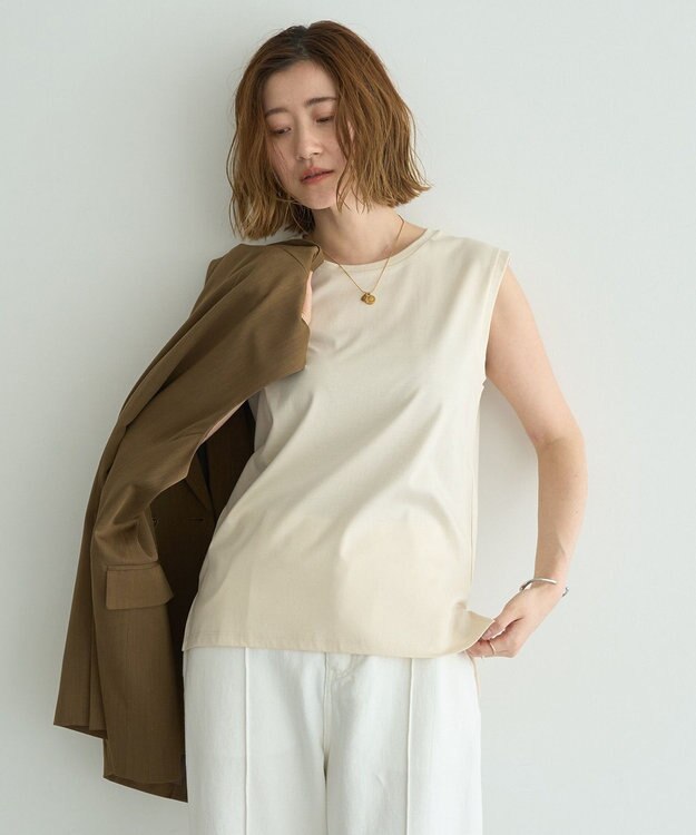 YECCA VECCA コットンスムースノースリーブトップス Off White