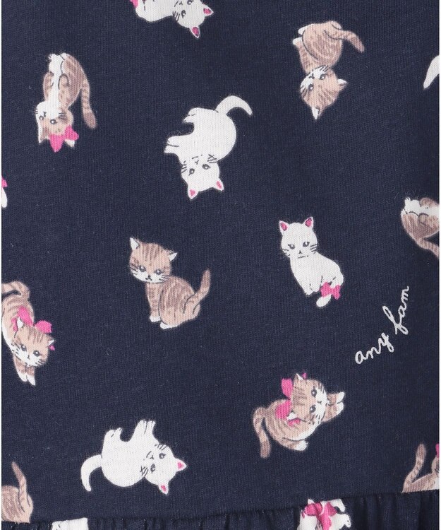 ANY KIDS カットソー サマー ワンピース ネイビー×ネコ