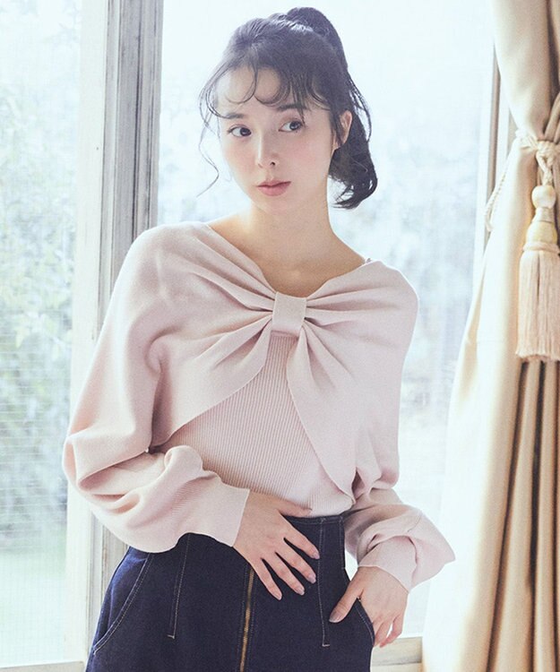 earth music&ecology 【WEB限定】リボンニットアンサンブル Pink