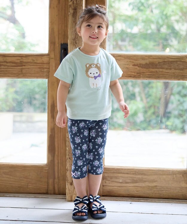 ANY KIDS 5分丈レギンス ネイビー×花柄