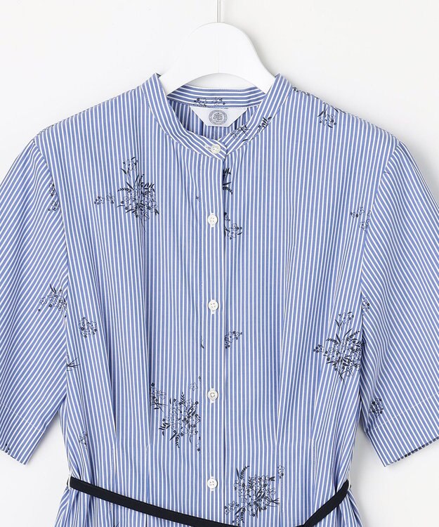 J.PRESS LADIES 【一枚で着映え】ストライプ×フラワープリント ワンピース ネイビーストライプ系