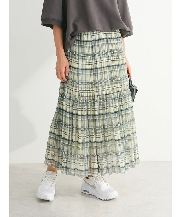 Green Parks シアープリーツボリュームスカート Check