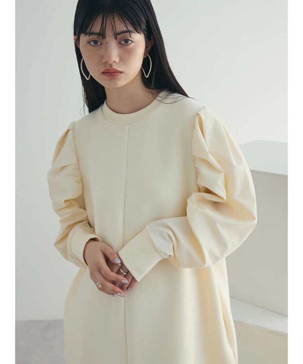 Green Parks armonia. リブ使いコクーンポンチワンピース Ivory