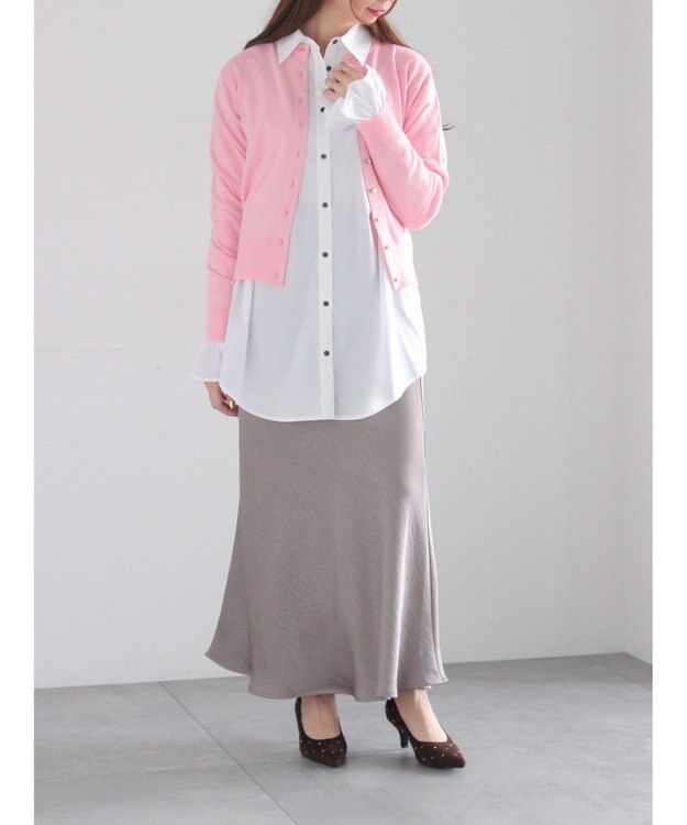 Te chichi メタルスクエア釦クルーネックカーディガン ピンク