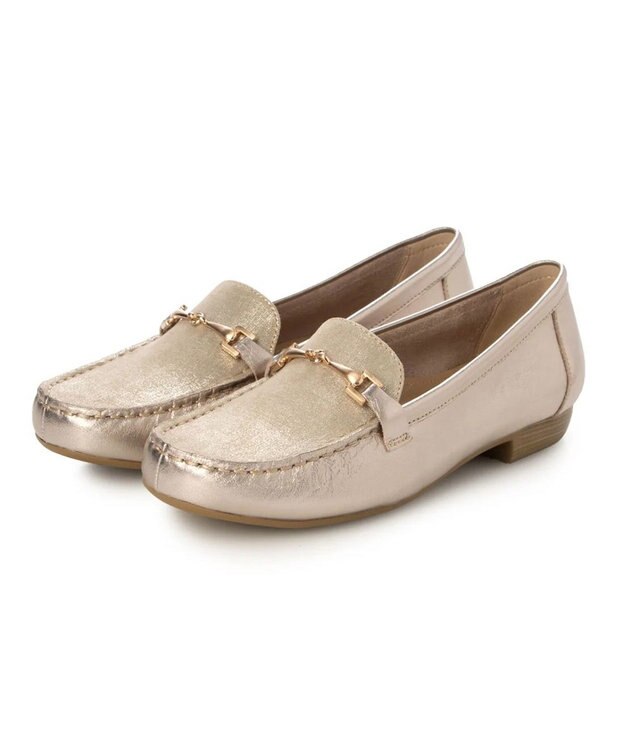 ing <ing>ビット付きモカシューズ ゴールド