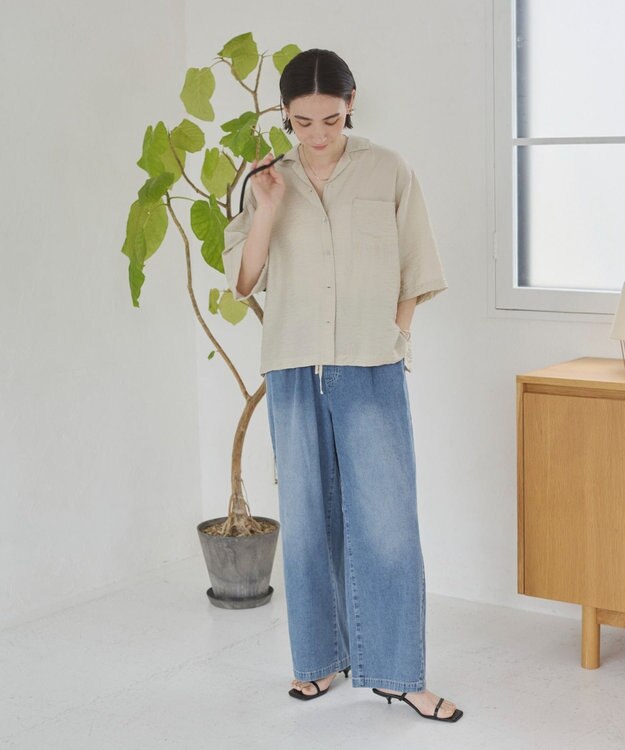WEGO 【ANGIE VINTAGE】接触冷感開襟シャツ ホワイトアイボリー