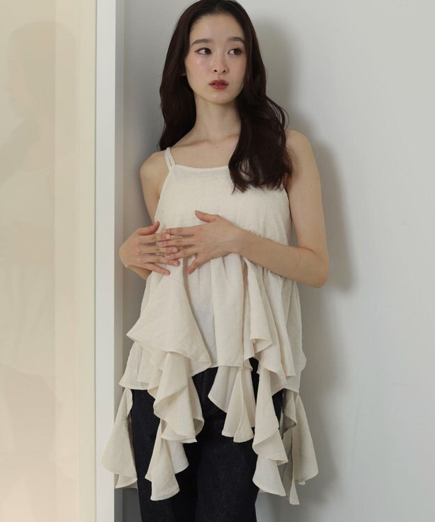 WEGO イレヘムフリルキャミワンピース ホワイトアイボリー