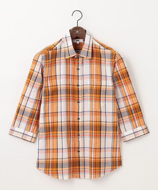 JOSEPH ABBOUD 【サスティナブル】リヨセルリネンチェック 七分袖シャツ オレンジ系4