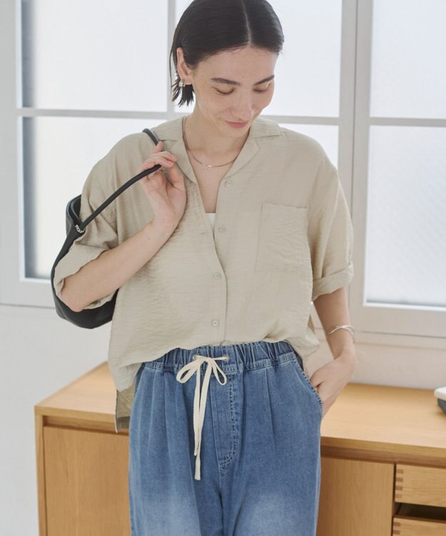 WEGO 【ANGIE VINTAGE】接触冷感開襟シャツ ホワイトアイボリー