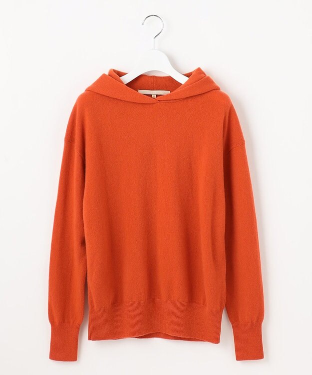 自由区 【洗える】ピュアカシミヤミルド フーディーニット オレンジ系