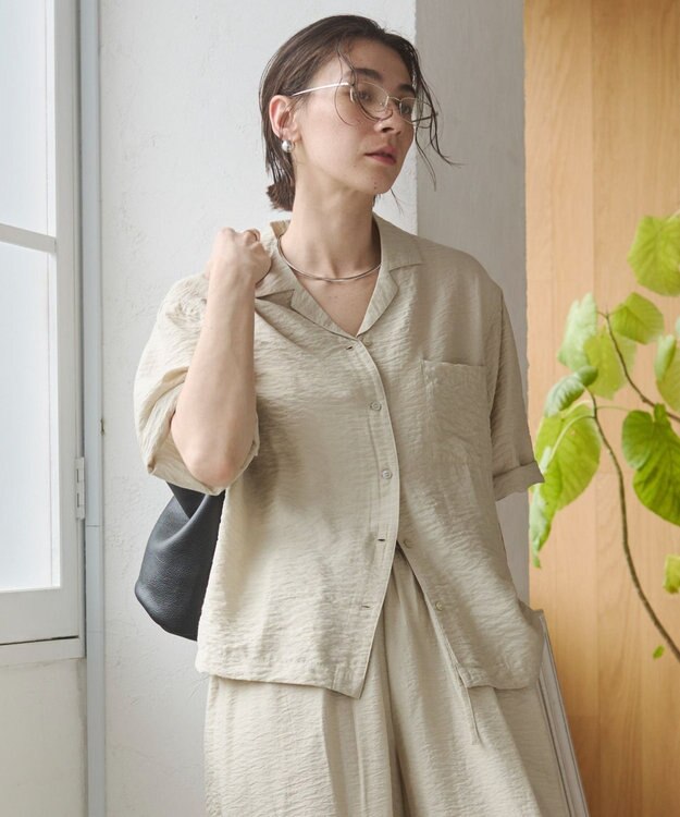 WEGO 【ANGIE VINTAGE】接触冷感開襟シャツ ホワイトアイボリー