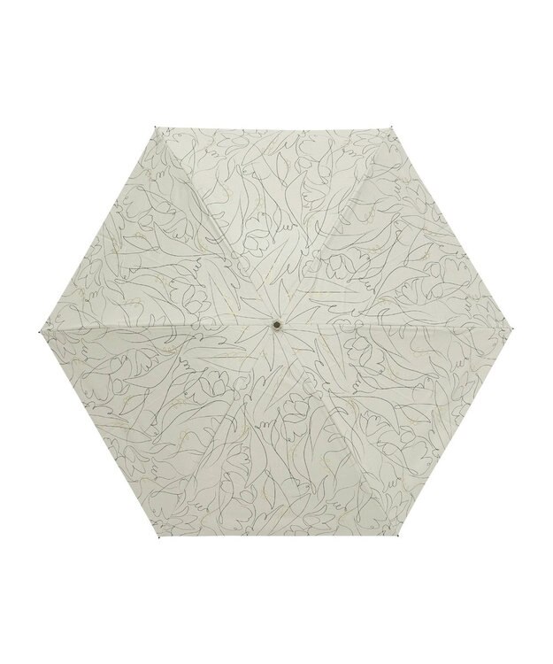 MOONBAT 【晴雨兼用/ 一級遮光/UV99％】フワクール (Fuwacool) 折りたたみ日傘 フワクールホワイト ラインフラワー 軽量 オフベージュ