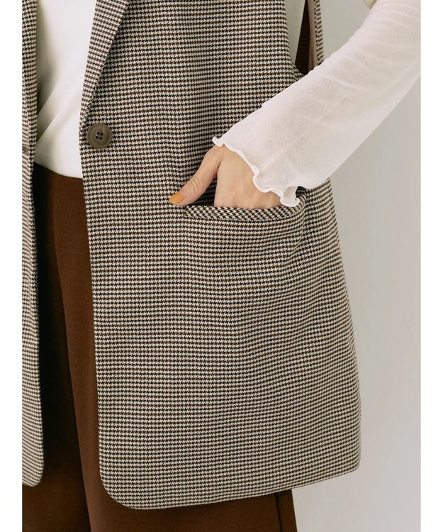 earth music&ecology テーラードジレ Check Brown