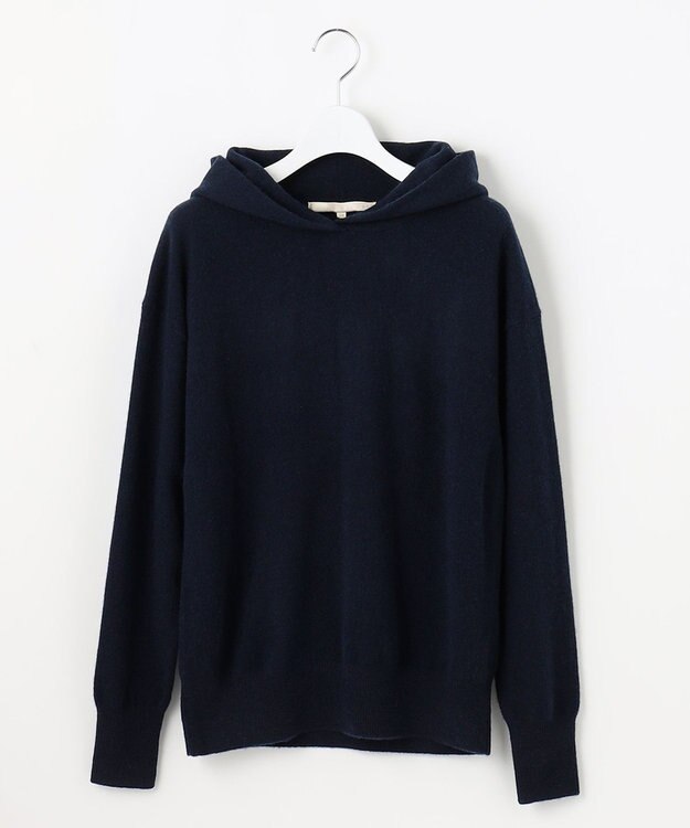 自由区 【洗える】ピュアカシミヤミルド フーディーニット ネイビー系