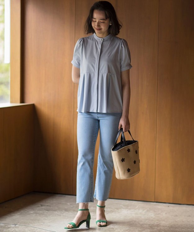 組曲 プレーティング天竺5分袖 カットソー サックスブルー系