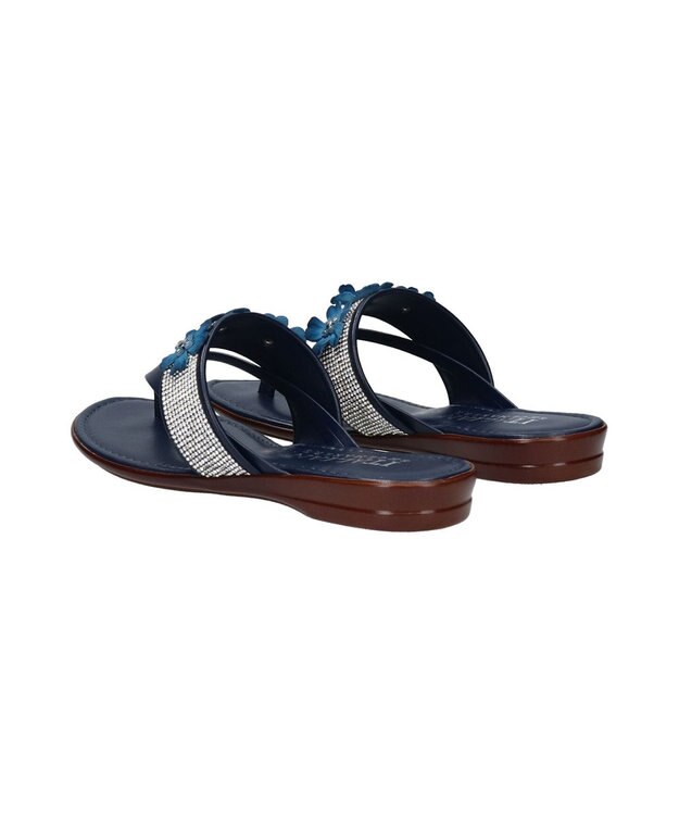 INTER-CHAUSSURES 【ITALIAN SHOEMAKERS】ビジューベルトフラワートングサンダル ネイビー