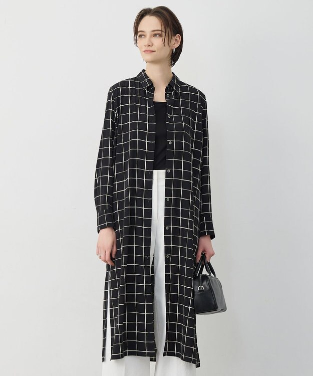 ICB L 【30th ANNIVERSARY】 ウィンドウペンプリント シャツワンピース ブラック×アイボリー