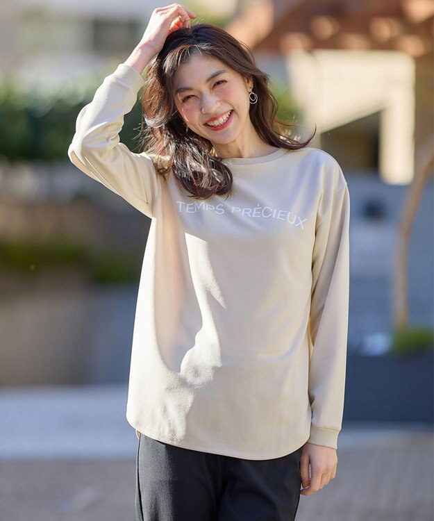 ANY ジョーゼットロゴプリントTシャツ サンドベージュ