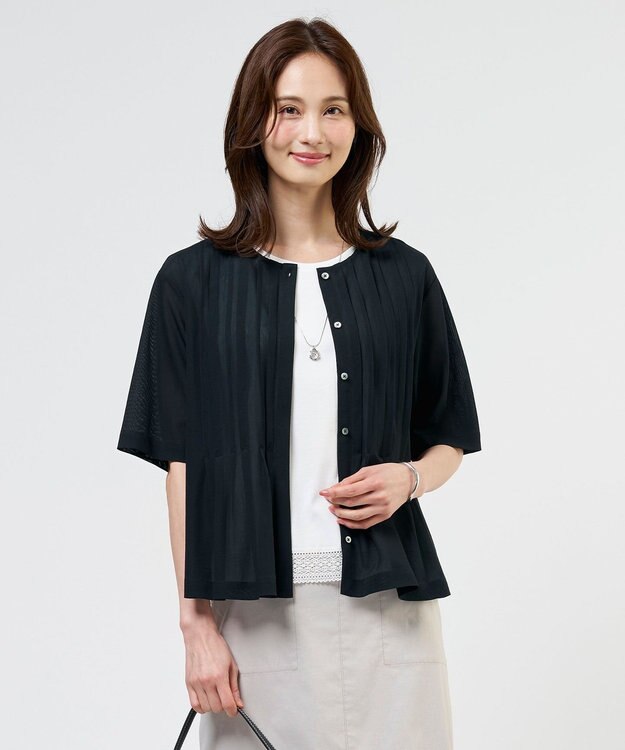 J.PRESS LADIES S シアードライトリコット フレアタック カットソー ダークネイビー系