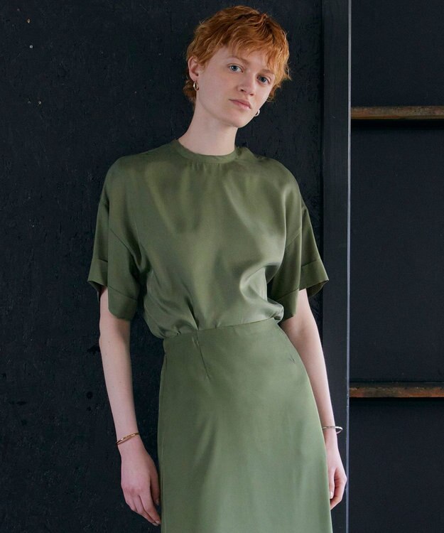 NAVE 【ReNAVE・セットアップ可/洗える/UVケア/接触冷感】フィブリルシャンブレー Tブラウス カーキ系