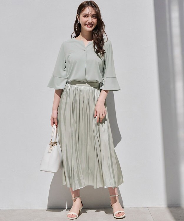 ANY SIS 【洗える】オーロラギャザー スカート ライトグリーン系