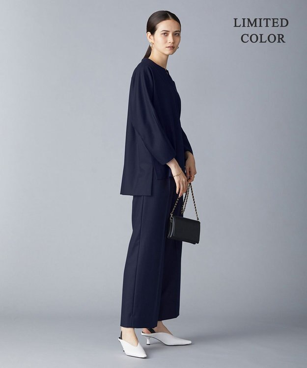 ICB 【洗える・WEB限定カラーあり】 ウールミルドサキソニー キーネックブラウス ネイビー系［WEB限定］