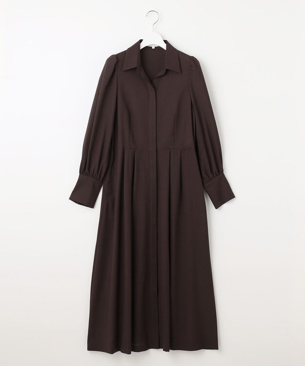 自由区 【洗える】ボリュームスリーブシャツ ドレス ダークブラウン系