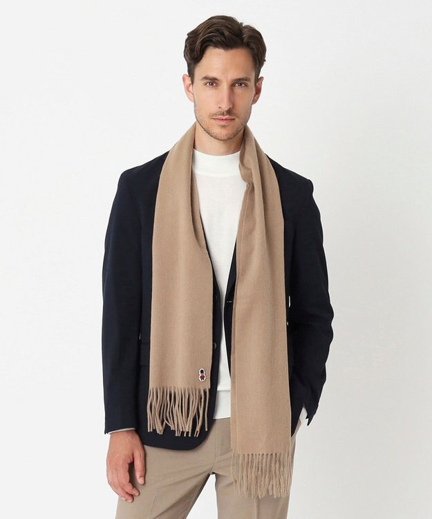 MOONBAT 【WEB限定】MACKINTOSH PHILOSOPHY バッキンガムベア付きウール100%無地マフラー (パッケージ付き) ベージュ