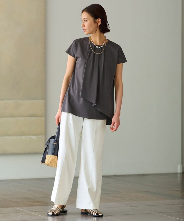 自由区 【洗える・XSサイズあり】ハイツイストポンチフロントタック カットソー グレー系