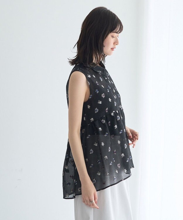 YECCA VECCA シアージャガードペプラムブラウス Black