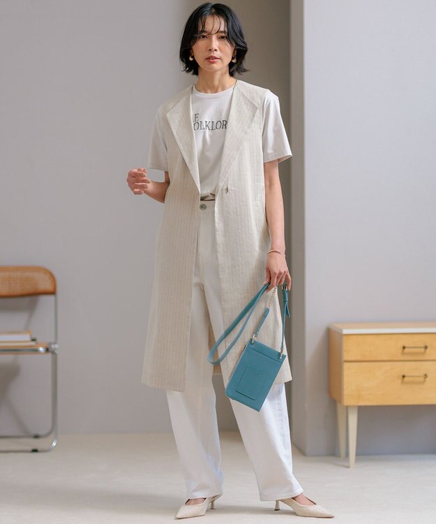 23区 L 【CLASSY.6月号掲載/洗える】リネンレーヨンストレッチ ジレ ベージュストライプ