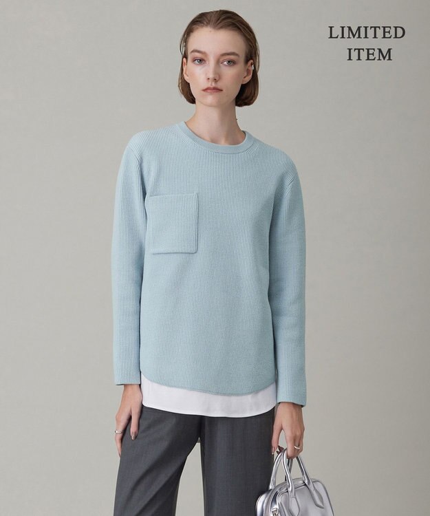 ICB 【WEB限定・洗える】ウールポリエステル クルーネックプルオーバー ライトブルー系