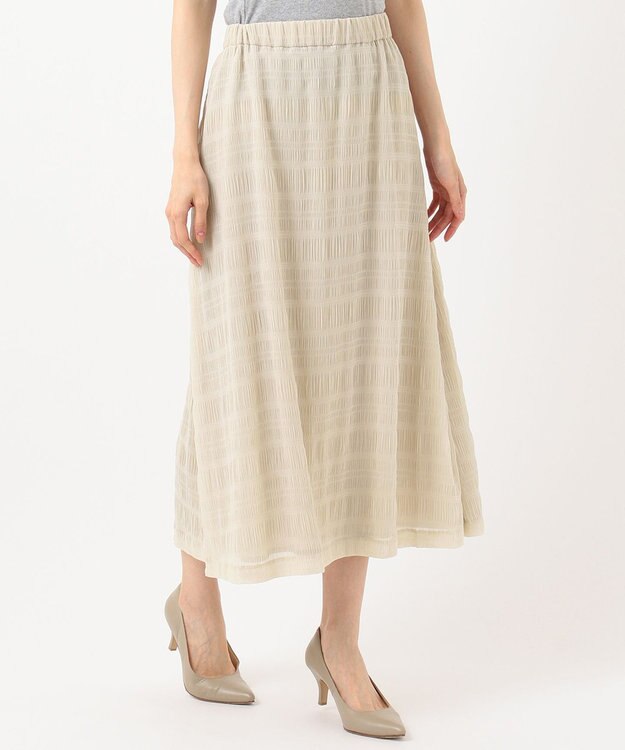 J.PRESS LADIES 【洗える】シャーリングシャドーボーダー スカート アイボリー系