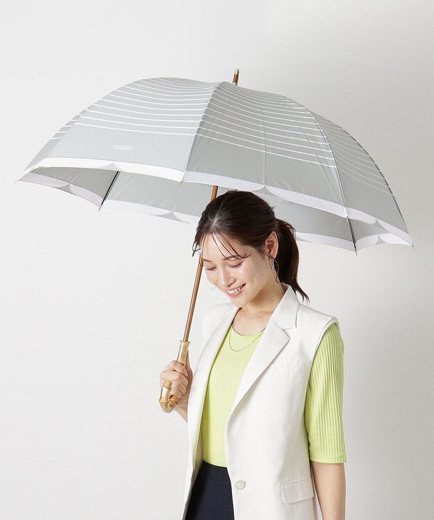 MOONBAT MACKINTOSH PHILOSOPHY(マッキントッシュ フィロソフィー) Cleric collar ボーダー 竹手元 雨傘 長傘 ライトグレー