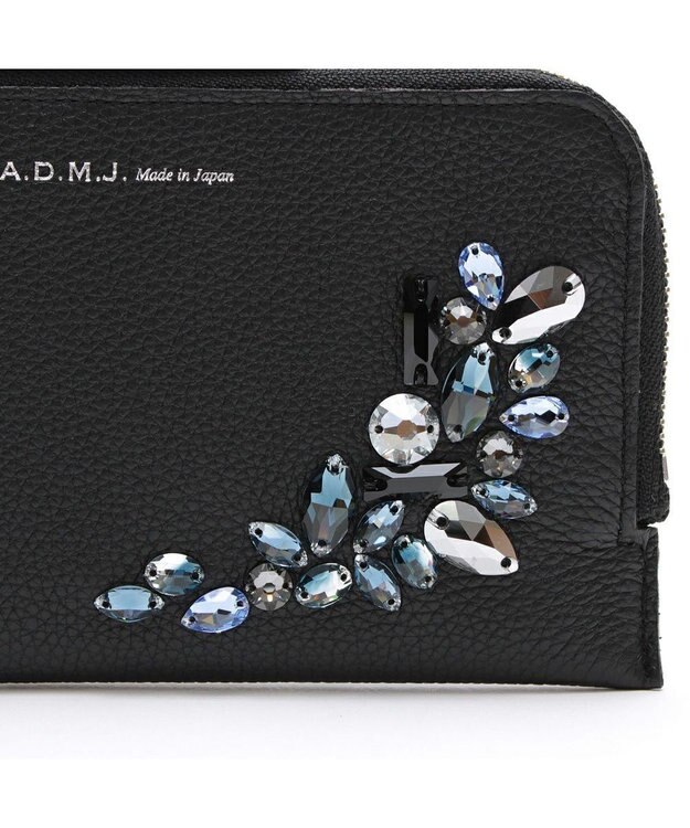A.D.M.J. 【牛革】モーツァルト/スワロフスキー・クリスタル付オーガナイザーパース(背胴ファスナーポケット） BK