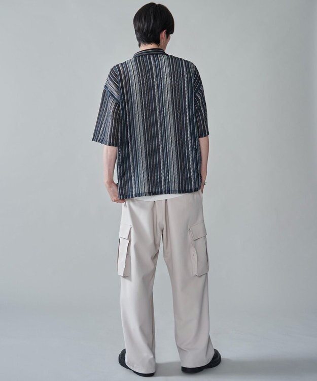 WEGO ストライプメッシュBIGシャツ（SS） ブラック中濃色