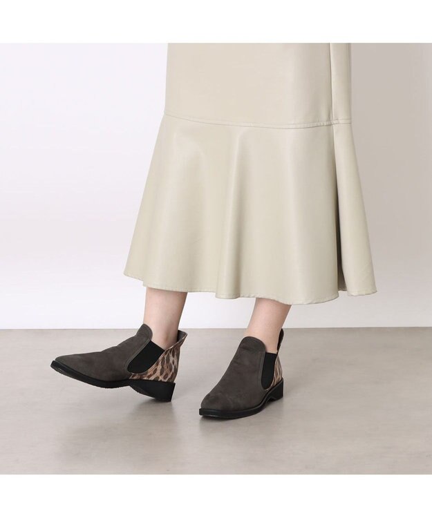 MODE ET JACOMO <D'ICI>レザーサイドゴアショートブーツ グレーヌバック