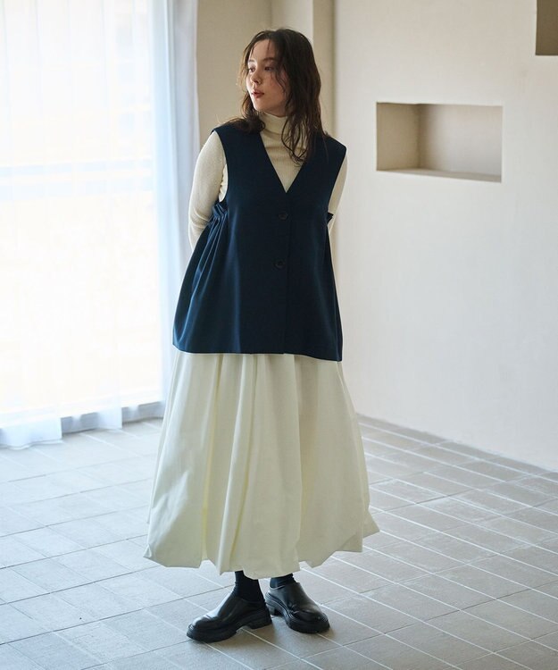 #Newans 【セレモニーにも】〈亀恭子さんコラボ〉サイドギャザージレ ネイビー