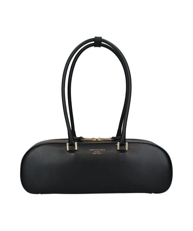 INTER-CHAUSSURES 【CHRISTIAN VILLA】レザーワイドミディアムショルダーバッグ ブラック