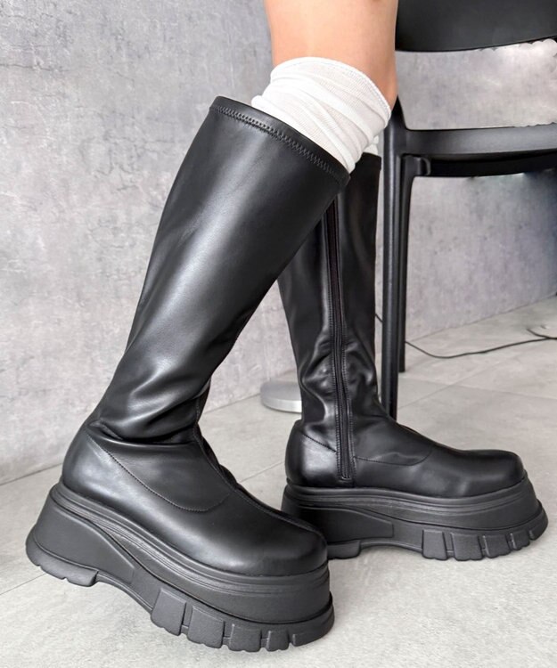 WEGO 厚底ボリュームロングブーツ ブラック