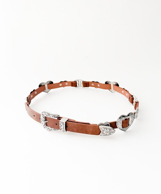 WEGO Lハートコンチョデザインベルト ブラウン