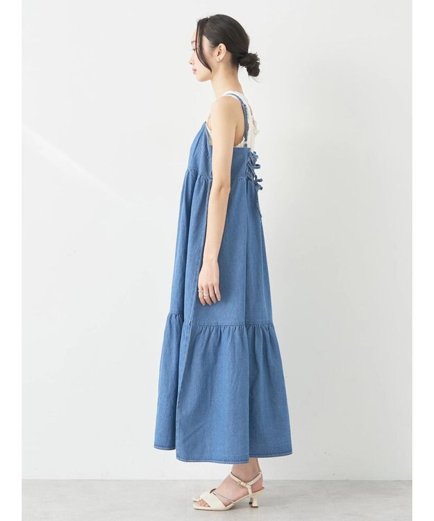 earth music&ecology デニムバックレースアップワンピース Light Indigo