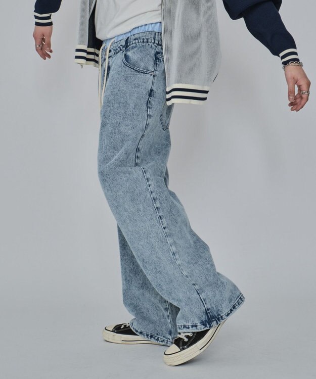 WEGO 【ユニセックス着用ITEM/MLサイズ展開/ウエストゴム】ボクサードッキングデニムパンツ デニム淡加工色