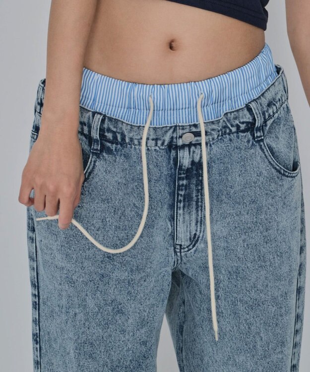 WEGO 【ユニセックス着用ITEM/MLサイズ展開/ウエストゴム】ボクサードッキングデニムパンツ デニム淡加工色