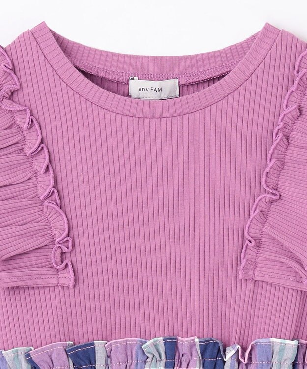 ANY KIDS チェック ドッキング ワンピース ローズ×マドラスチェック