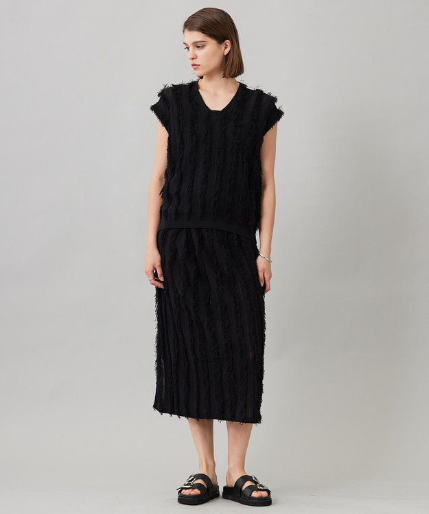 ICB L 【洗える】カットジャガード Vネックニット ブラック系