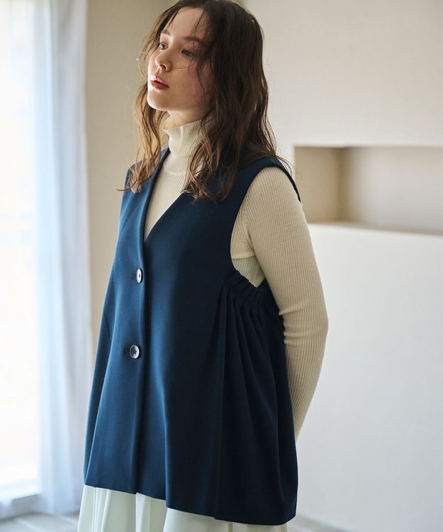 #Newans 【セレモニーにも】〈亀恭子さんコラボ〉サイドギャザージレ ネイビー